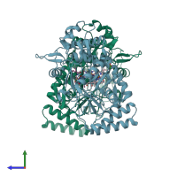 PDB entry 1m00 coloured by chain, side view.