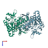 PDB entry 1m00 coloured by chain, top view.