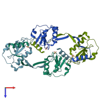 PDB entry 1m0d coloured by chain, top view.