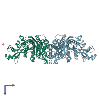 PDB entry 1m0t coloured by chain, top view.