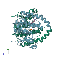 PDB entry 1m0u coloured by chain, side view.