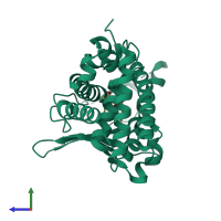 PDB entry 1m13 coloured by chain, side view.