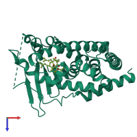 PDB entry 1m13 coloured by chain, top view.