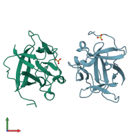 PDB entry 1m16 coloured by chain, front view.