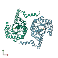 PDB entry 1m1b coloured by chain, front view.