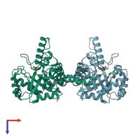 PDB entry 1m1b coloured by chain, top view.