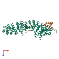 Hetero dimeric assembly 1 of PDB entry 1m1e coloured by chemically distinct molecules, top view.