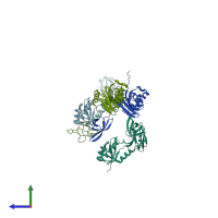 PDB entry 1m1g coloured by chain, side view.