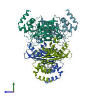 PDB entry 1m1l coloured by chain, side view.