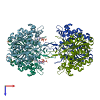 PDB entry 1m1o coloured by chain, top view.