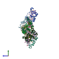 PDB entry 1m1p coloured by chain, side view.