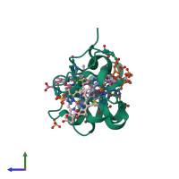 PDB entry 1m1q coloured by chain, side view.
