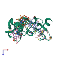 PDB entry 1m1q coloured by chain, top view.