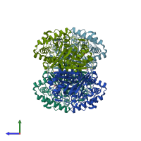 PDB entry 1m1t coloured by chain, side view.