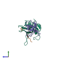 PDB entry 1m27 coloured by chain, side view.