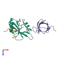 PDB entry 1m27 coloured by chain, top view.