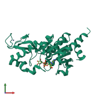 PDB entry 1m2k coloured by chain, front view.