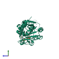 PDB entry 1m2k coloured by chain, side view.
