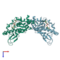 PDB entry 1m2n coloured by chain, top view.