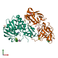 PDB entry 1m2t coloured by chain, front view.