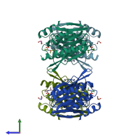 PDB entry 1m2x coloured by chain, side view.