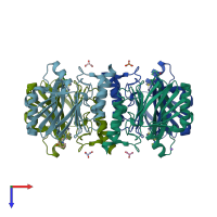 PDB entry 1m2x coloured by chain, top view.