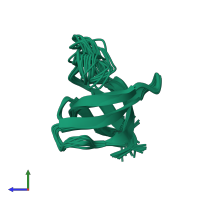 PDB entry 1m30 coloured by chain, ensemble of 20 models, side view.