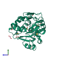 PDB entry 1m33 coloured by chain, side view.