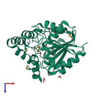PDB entry 1m33 coloured by chain, top view.