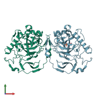 PDB entry 1m38 coloured by chain, front view.