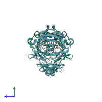 PDB entry 1m38 coloured by chain, side view.