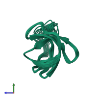 PDB entry 1m3a coloured by chain, ensemble of 20 models, side view.