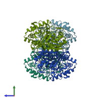 PDB entry 1m3k coloured by chain, side view.