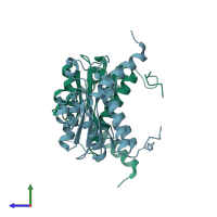 PDB entry 1m3s coloured by chain, side view.