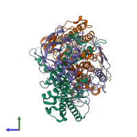 PDB entry 1m3x coloured by chain, side view.