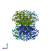 PDB entry 1m3z coloured by chain, side view.