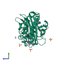 PDB entry 1m40 coloured by chain, side view.