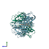 PDB entry 1m43 coloured by chain, side view.