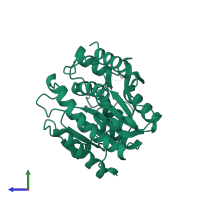 Monomeric assembly 1 of PDB entry 1m4l coloured by chemically distinct molecules, side view.