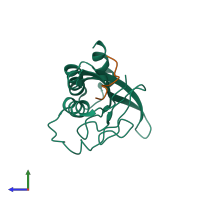 Hetero dimeric assembly 1 of PDB entry 1m4p coloured by chemically distinct molecules, side view.