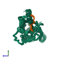 PDB entry 1m4q coloured by chain, ensemble of 20 models, side view.