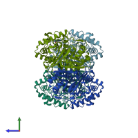 PDB entry 1m4t coloured by chain, side view.