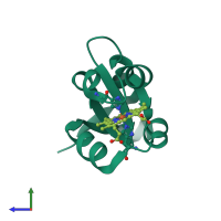 PDB entry 1m59 coloured by chain, side view.