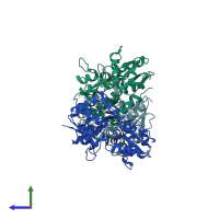 PDB entry 1m5b coloured by chain, side view.