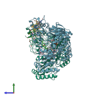 PDB entry 1m64 coloured by chain, side view.