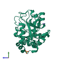 PDB entry 1m65 coloured by chain, side view.