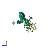 PDB entry 1m69 coloured by chain, side view.