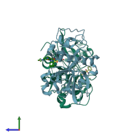 PDB entry 1m6d coloured by chain, side view.