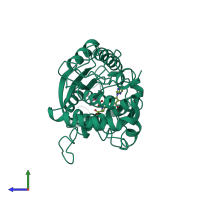 PDB entry 1m6e coloured by chain, side view.