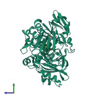 PDB entry 1m6i coloured by chain, side view.
